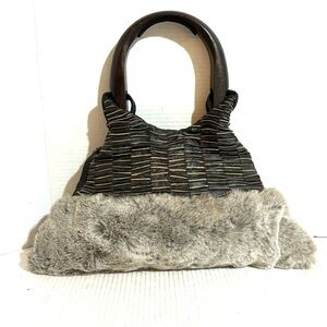 Mariana Mendez  gray beige mink leather elastic fiber & felt  shoulder handbag